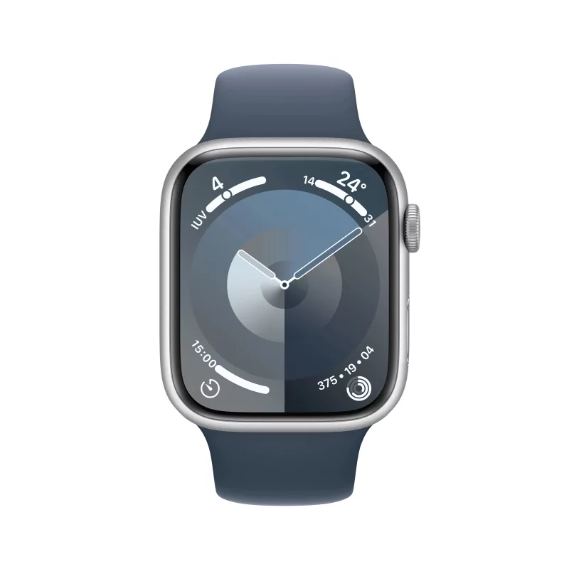 Kontrolsat - Apple Watch Series 9 GPS + Cellular Silver Aluminum | Trovoada Blue Sport Bracelet - S/M (45mm)