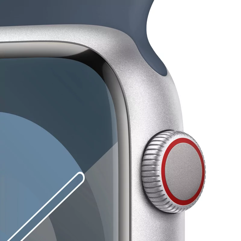 Kontrolsat - Apple Watch Series 9 GPS + Cellular Silver Aluminum | Trovoada Blue Sport Bracelet - S/M (45mm)