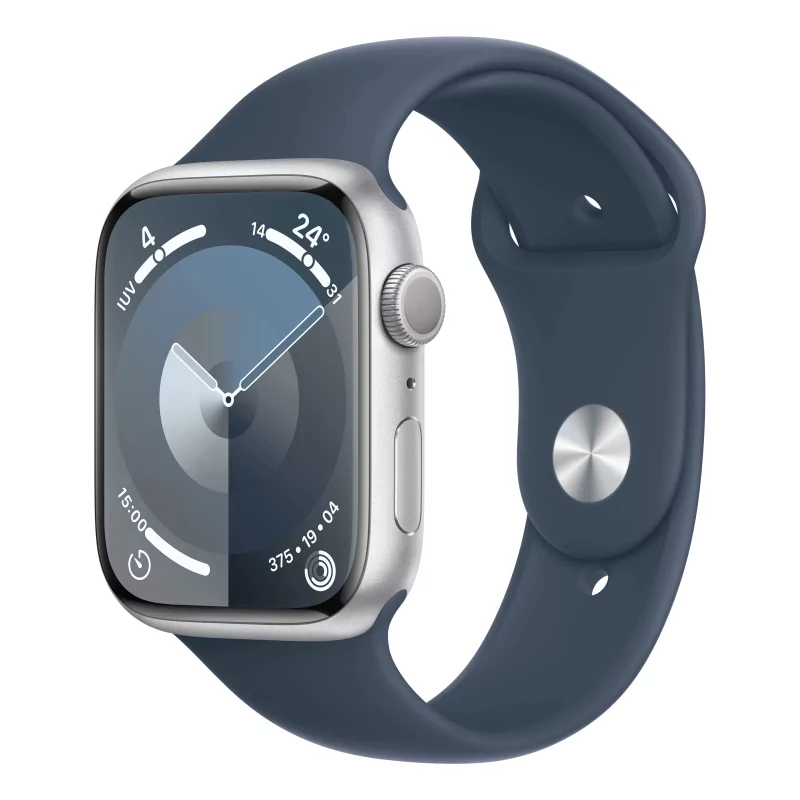 Kontrolsat - Apple Watch Series 9 GPS Alumínio Prateado | Bracelete Sport Azul Trovoada - S/M (45mm)