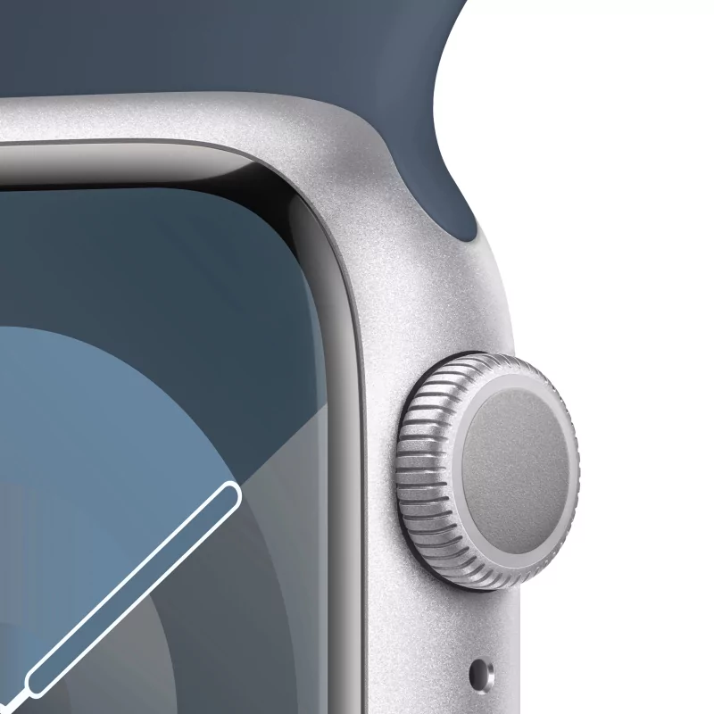 Kontrolsat - Apple Watch Series 9 GPS Alumínio Prateado | Bracelete Sport Azul Trovoada - M/L (41mm)