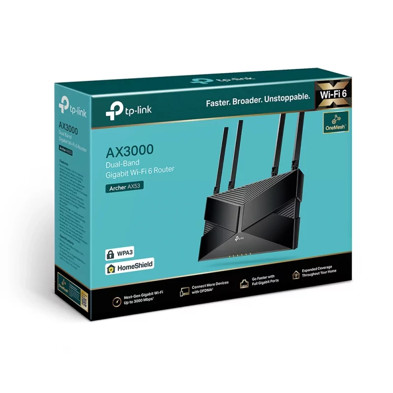 Kontrolsat - Router Wi-Fi 6 Archer AX53 AX3000 Dual Band com 4 Antenas, OneMesh™ e EasyMesh™ - TP-Link