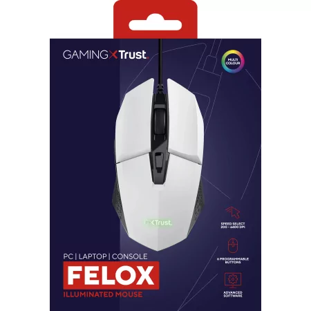 Kontrolsat - Trust Gaming Mouse - 6400 DPI - 60 IPS - RGB - White - GXT 109W FELOX