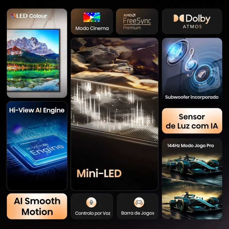 Smart TV Hisense 55E8Q Mini LED 55" (139 cm) 4K 144Hz Dolby Vision