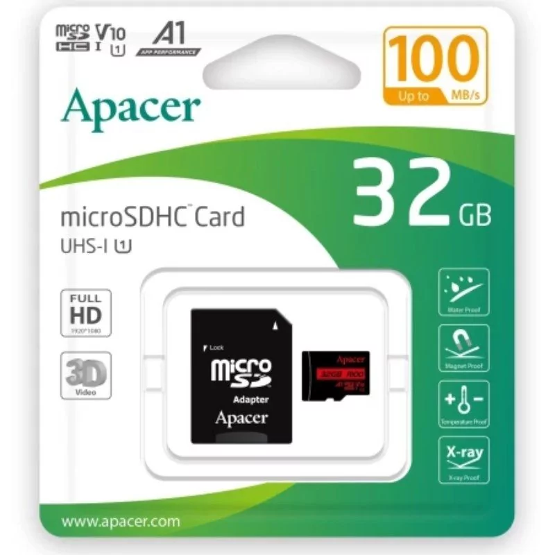 Cartão Micro SD Apacer 32GB XC UHS 1 Classe 10 100MBs + Adaptador
