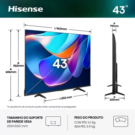 Smart TV Hisense 43A6S 43" (108 cm) 4K Dolby Vision VIDAA U9.5