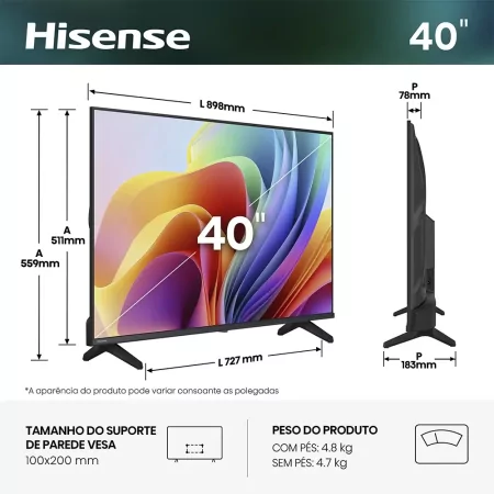 Smart TV Hisense 40A4S 40" (102 cm) Full HD VIDAA U9