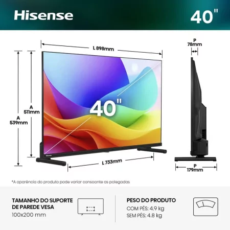 Smart TV Hisense 40A5S de 40" (100 cm) QLED Full HD Dolby Atmos VIDAA U9