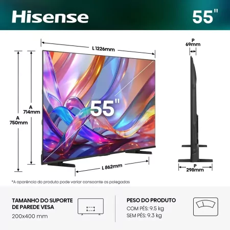 Smart TV Hisense 55E7S 55" (139 cm) QLED 4K Dolby Vision IQ VIDAA U9.5