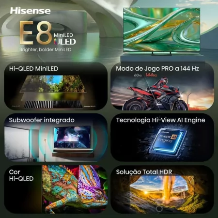 Smart TV Hisense 65E8S 65" (164 cm) MiniLED QLED 4K 144Hz Dolby Vision IQ VIDAA U9