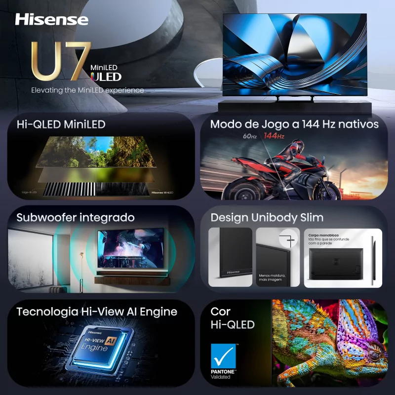 Smart TV Hisense 75U7SE 75" (189 cm) MiniLED QLED 4K 144Hz Dolby Vision IQ IMAX Enhanced VIDAA U9