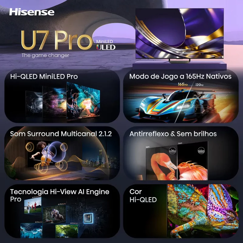 Smart TV Hisense 65U7S PRO 65" (164 cm) MiniLED QLED 4K 165Hz Dolby Vision IQ IMAX Enhancer VIDAA U9.5