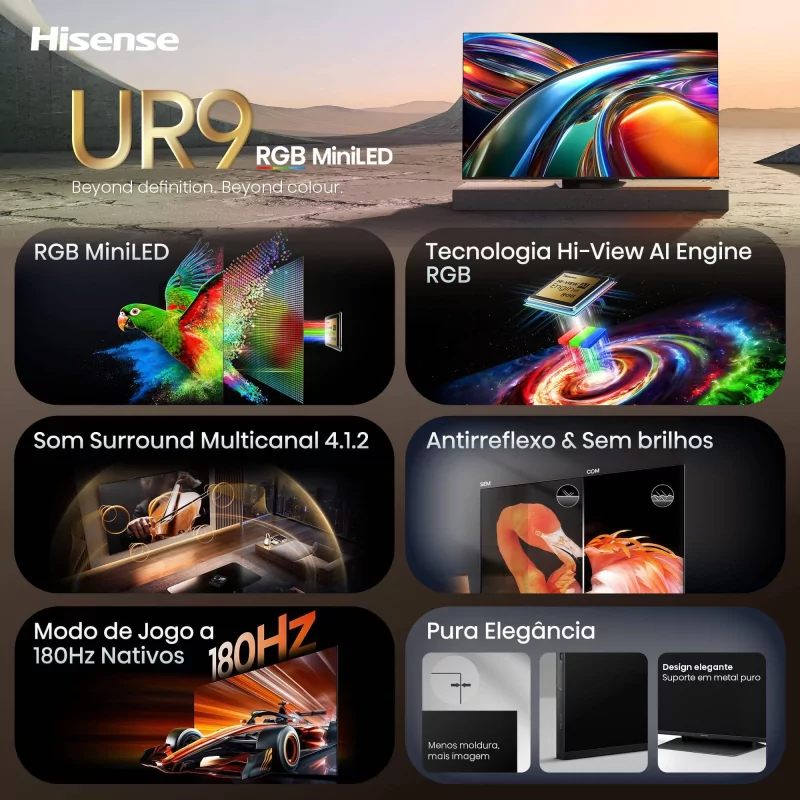 Smart TV Hisense 85UR9S 85" (215 cm) RGB MiniLED 4K 180Hz Dolby Vision IQ IMAX Enhancer VIDAA U9.5