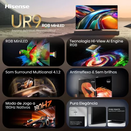 Smart TV Hisense 85UR9S 85" (215 cm) RGB MiniLED 4K 180Hz Dolby Vision IQ IMAX Enhancer VIDAA U9.5