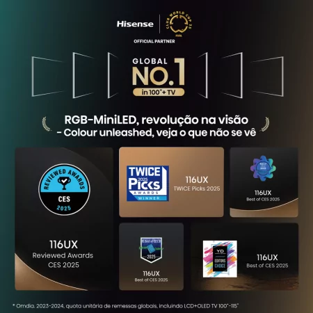Smart TV Hisense 116UXQ de 116" (293 cm) RGB MiniLED 4K 165Hz Dolby Vision IQ IMAX Enhancer VIDAA U9