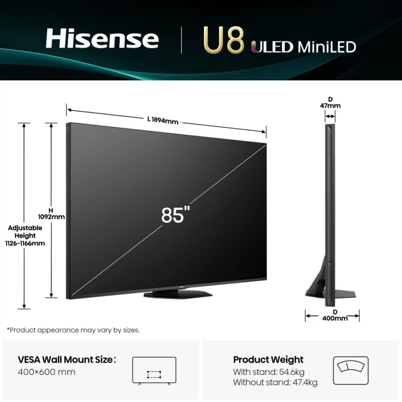 Hisense 85U8Q - Mini LED PRO ULED 4K Smart TV 85"
