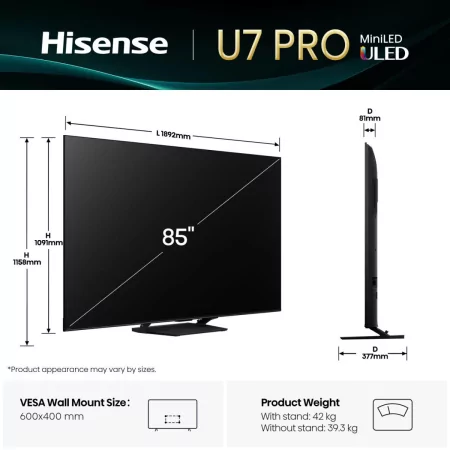 Hisense 85U7Q PRO - Mini LED PRO ULED 4K Smart TV 85"