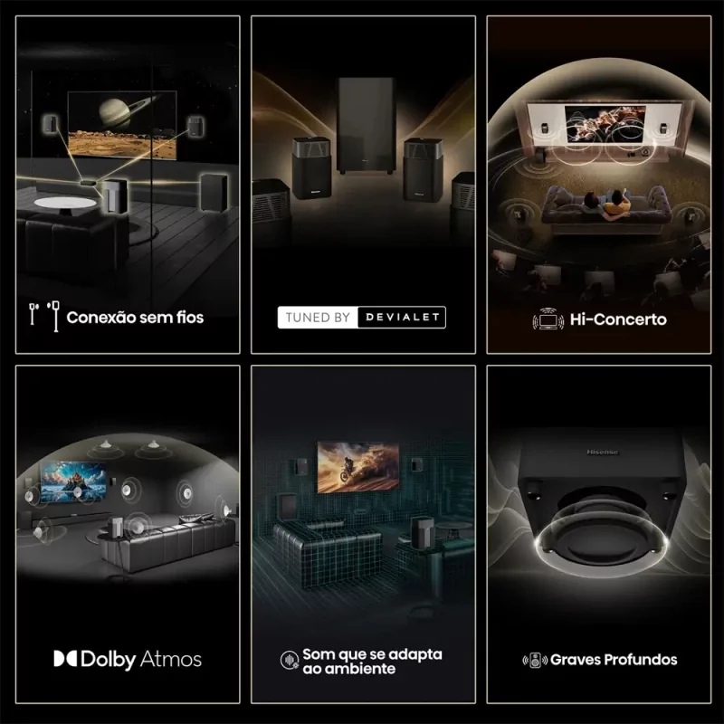 Soundbar Hisense HT Saturn 360W - 4.1.2 CH, Home Theater, Dolby Atmos, DTS Virtual: X, Hi-Concerto, EzPlay