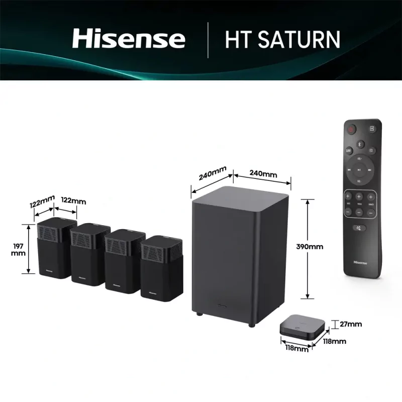 Soundbar Hisense HT Saturn 360W - 4.1.2 CH, Home Theater, Dolby Atmos, DTS Virtual: X, Hi-Concerto, EzPlay