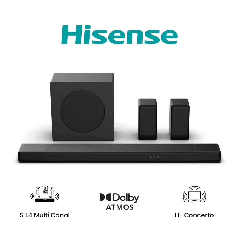 Soundbar Hisense AX AX5140Q 600W - 5.1.4 CH, Dolby Atmos, DTS Virtual: X, Hi-Concerto, EzPlay