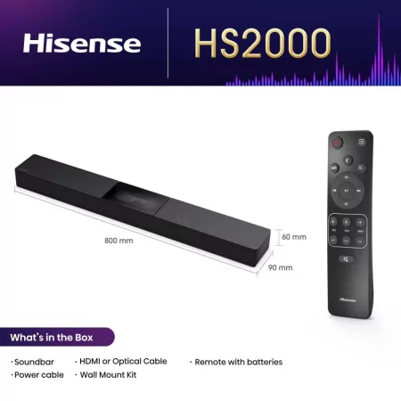 Barra de sonido Hisense HS2000 240W - 2.1 canales, DTS Virtual:X - Negra