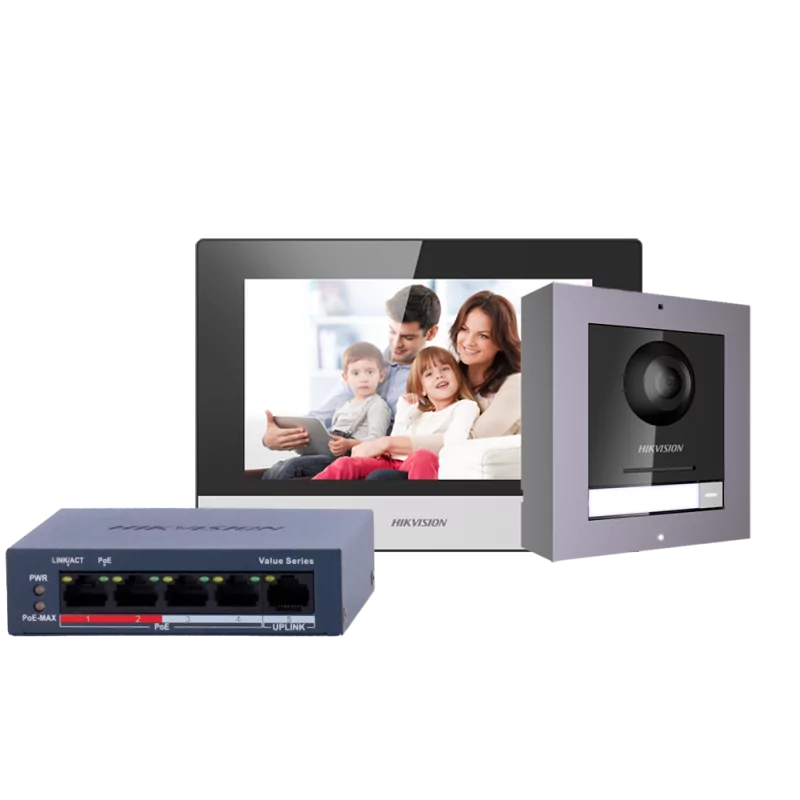Hikvision DS-KIS602(B) - Kit Videoporteiro IP/WiFi com Monitor 7" e Switch PoE (Até 16 Monitores)