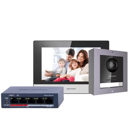 Hikvision DS-KIS602(B) - Kit Videoporteiro IP/WiFi com Monitor 7" e Switch PoE (Até 16 Monitores)