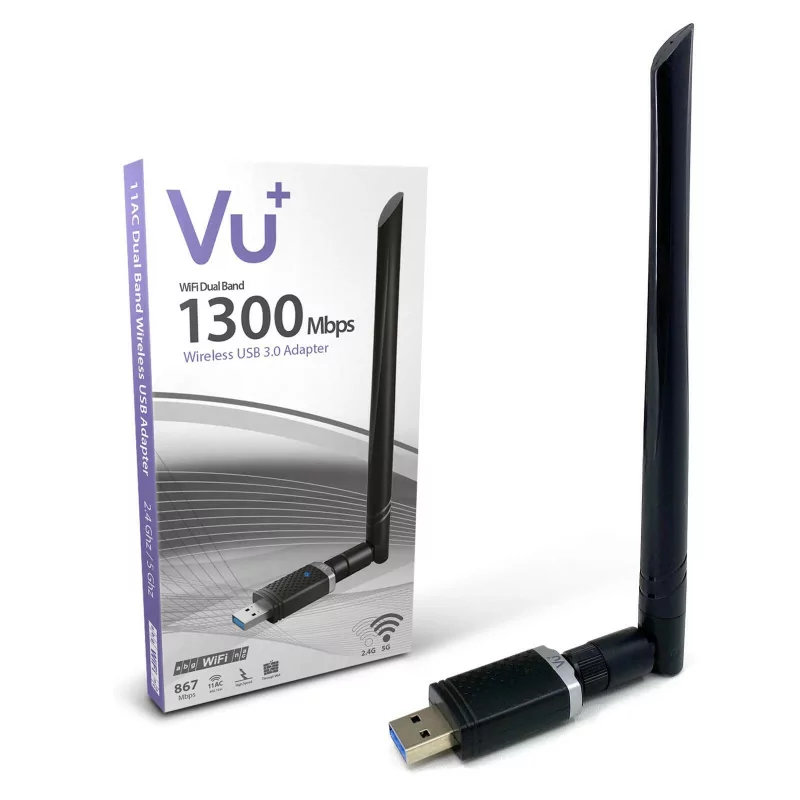 Adaptador Wi-Fi Wireless Vu+ Dual Band - USB 3.0 - 1300 Mbps - 6 dBI Adaptador Wi-Fi Wireless Vu+ Dual Band - USB 3.0 - 1300 Mbps - 6 dBI