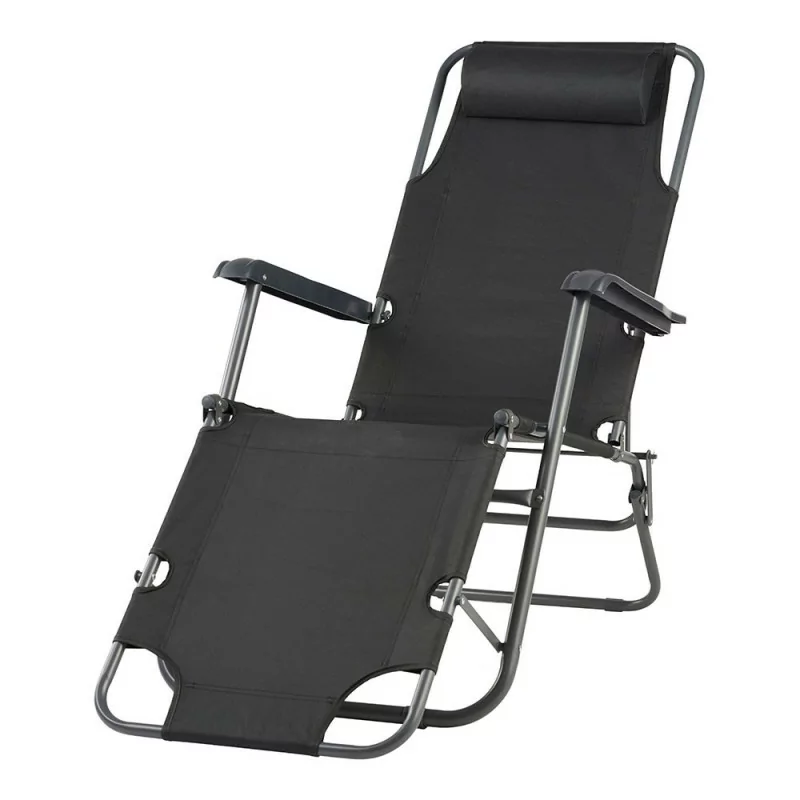 Espreguiçadeira 2 em 1 Metálica Dobrável - 178x60x75cm - Negro
