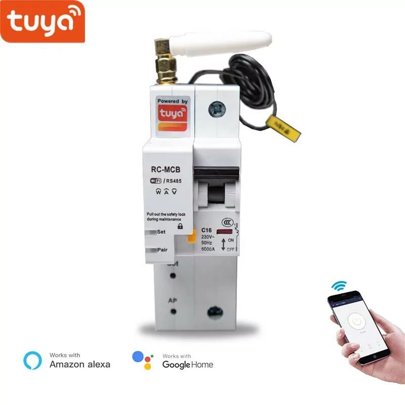 Disjuntor Smart 32A com medidor tensão Monofasico Tuya Alexa Google Home