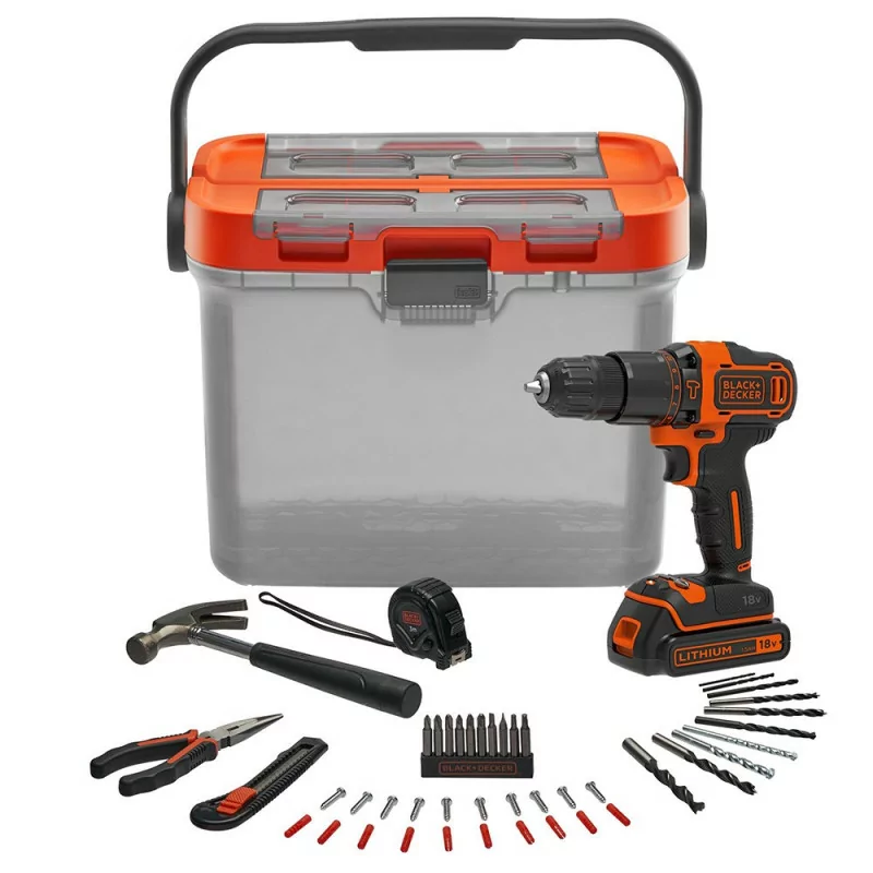 Kit Black+Decker 18V hammer drill + 40 Accessories + Toolbox