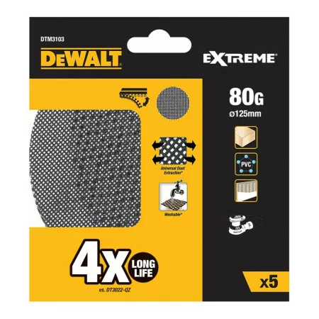 Conjunto de 5 Lixas de Malha Dewalt - ø125mm - Grão 80 - Lijadoras Rotorbitais - DTM3103-QZ