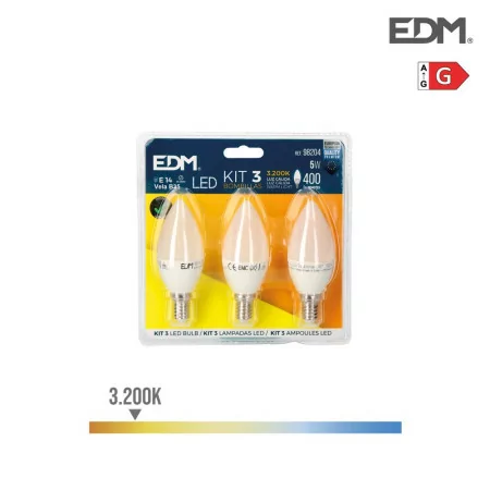 Conjunto 3 Lâmpadas Vela EDM - LED - E14 - 5 W - 400 LM - 3200 K - Luz Quente