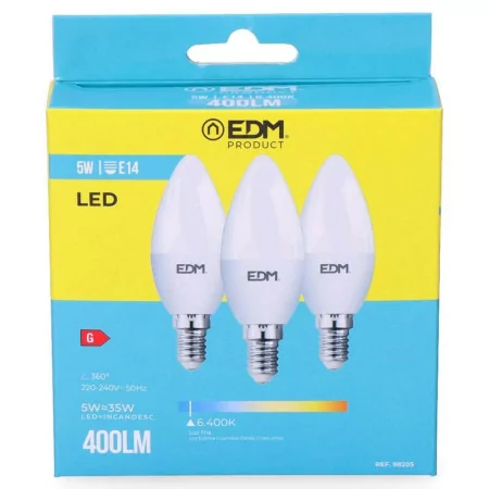 Set 3 EDM Candle Lamps - LED - E14 - 5 W - 400 LM - 6400 K - Cold Light