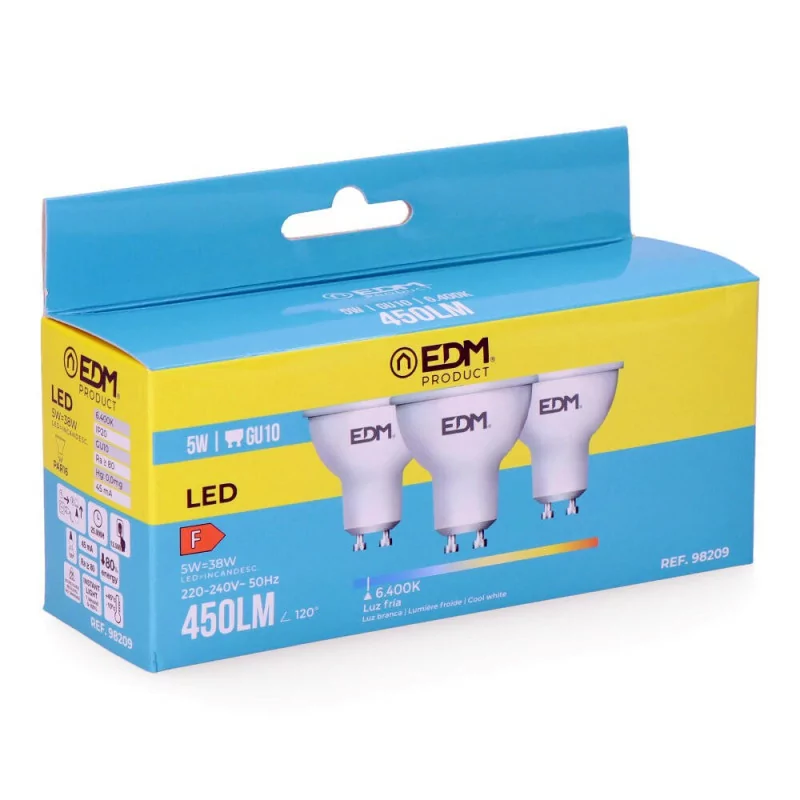 Set 3 EDM Dichroic Lamps - LED - GU10 - 5 W - 450 LM - 6400K - Cold Light