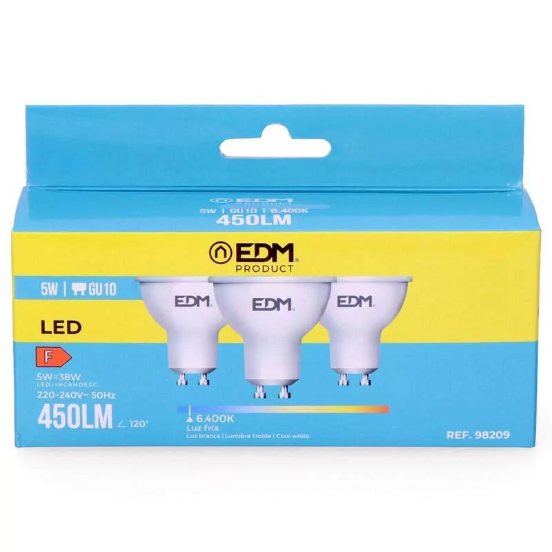 Set 3 EDM Dichroic Lamps - LED - GU10 - 5 W - 450 LM - 6400K - Cold Light