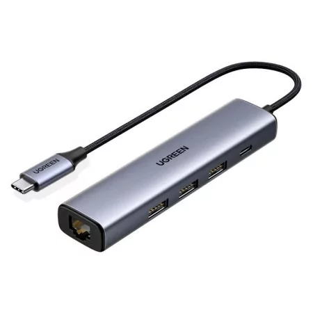 Hub Ugreen CM475 - USB-C para USB 3.0 / RJ-45 - Gris
