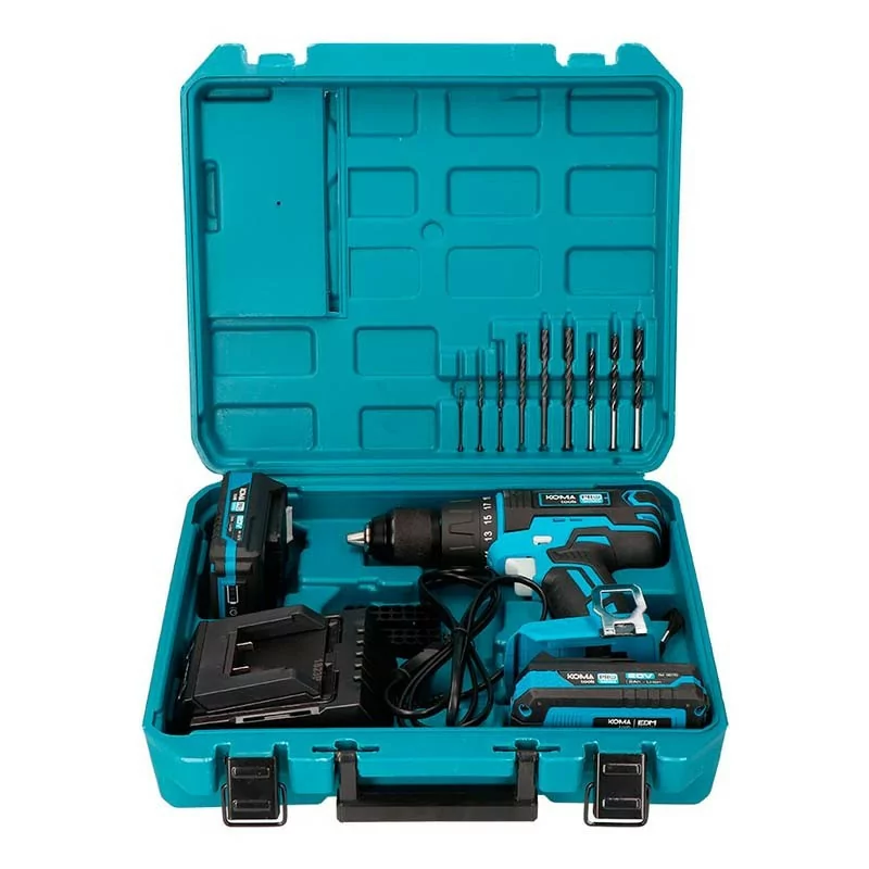 Koma Tools Pro Series Percussion Drill - Hammer Drill / Screwdriver Kit - 20 V - 2 Batteries 2.0 A - Charger