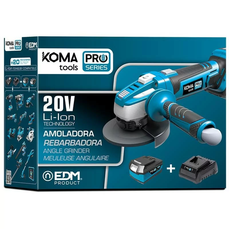 Amoladora Koma Tools Pro Series - 20 V - 4,0 A - Batería, Cargador e Mala Incluídos