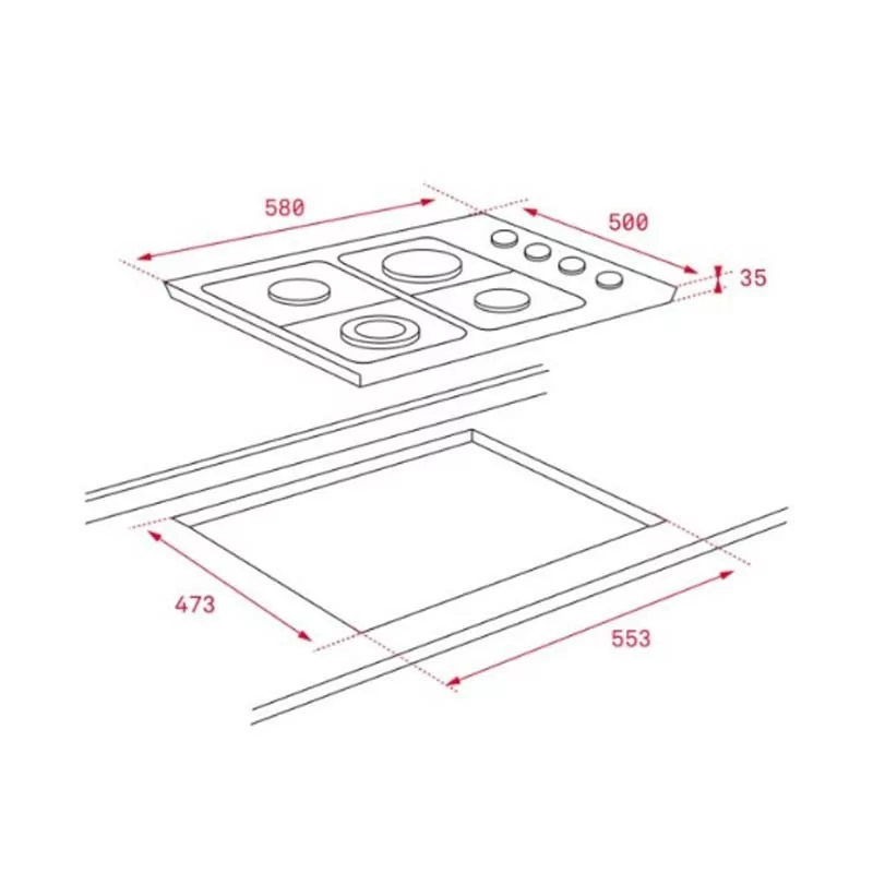 Teka Gas Hob HLX 60 4G AL (Butane/Propane - 58 cm - Stainless Steel)