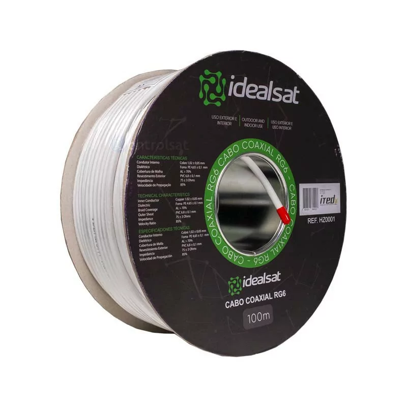 Cable Coaxial RG6 Blanco ITED - 100M - Idealsat