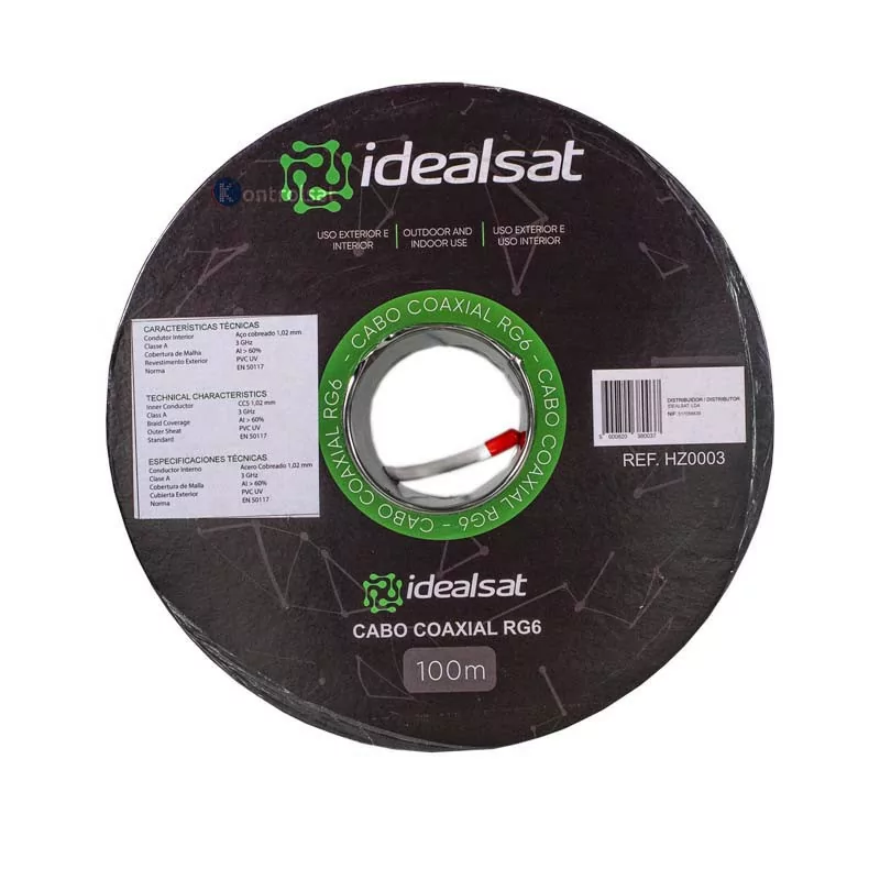 Cabo Coaxial RG6 Branco - 100M - Idealsat