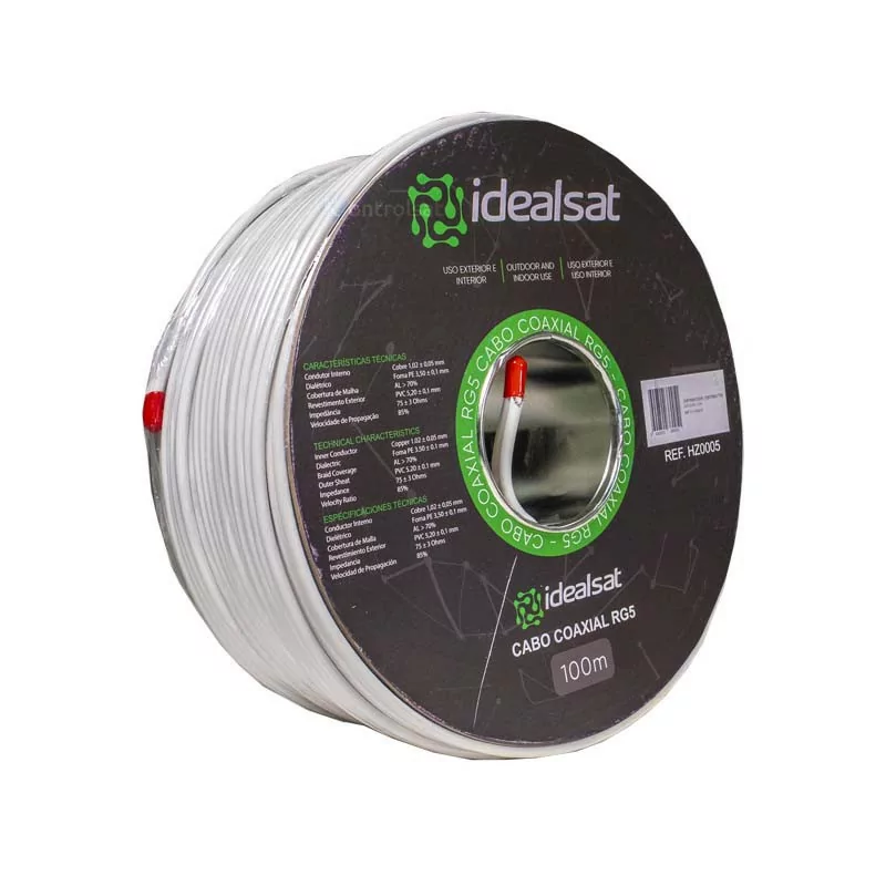Cabo Coaxial RG5 Twin Branco - 100M - Idealsat
