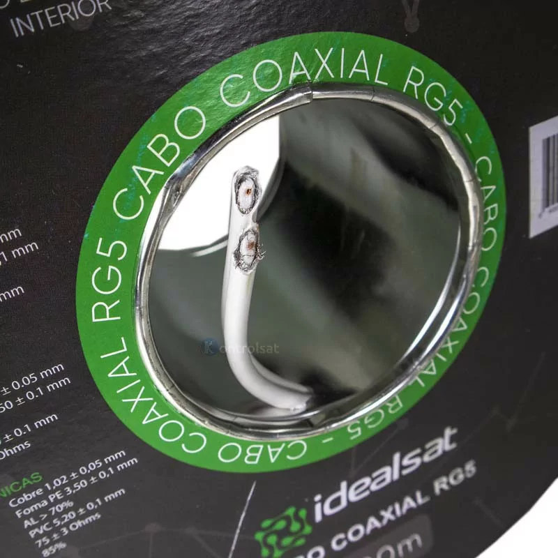 Cabo Coaxial RG5 Twin Branco - 100M - Idealsat