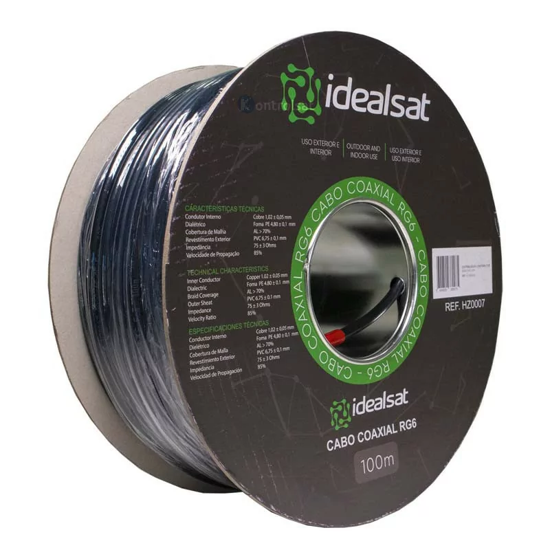 Cable Coaxial RG6 Negro PE - 100M - Idealsat