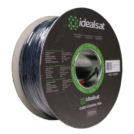 Cable Coaxial RG6 Negro PE - 100M - Idealsat