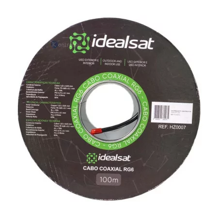 Cabo Coaxial RG6 Preto PE - 100M - Idealsat