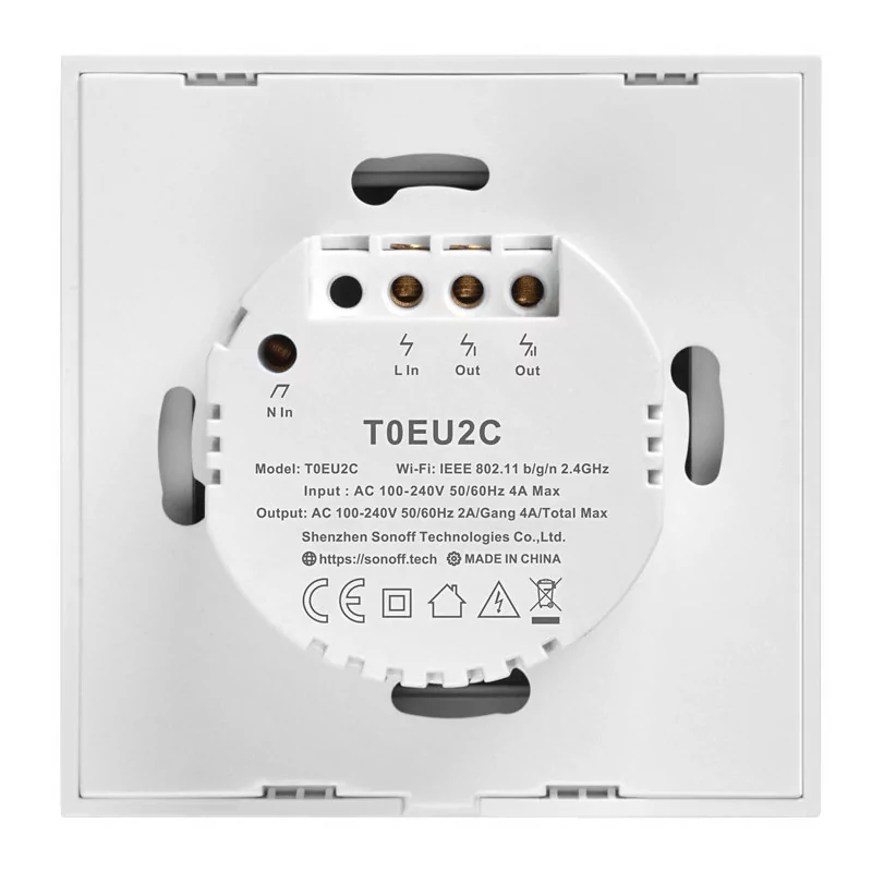 Interruptor Inteligente Wi-Fi Sonoff - T0EU2C-TX - 2 Zona Touch - Blanco
