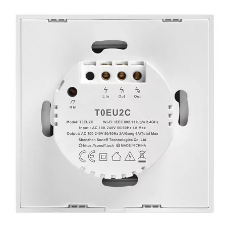 Interruptor Inteligente Wi-Fi Sonoff - T0EU2C-TX - 2 Zona Touch - Blanco