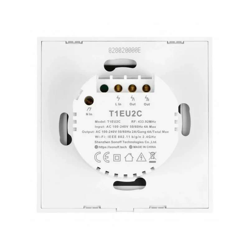 Interruptor Inteligente Wi-Fi RF Sonoff - T1EU2C-TX - 2 Zona Touch - Branco