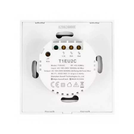 Interruptor Inteligente Wi-Fi RF Sonoff - T1EU2C-TX - 2 Zona Touch - Blanco